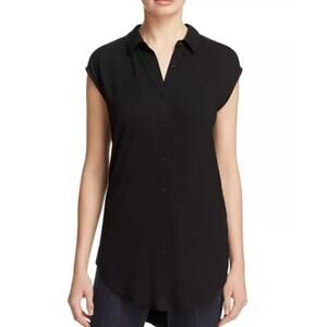 Eileen Fisher Button Front Tunic Top Womens Small Black Viscose Spandex Shirt